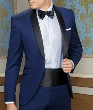 

Man Blazer Black Satin Shawl Design Suits Men's 2020 Groom Tuxedo Slim fit trajes de hombre Costume Homme Terno Masculino
