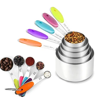 

10 Pcs Measuring Cups Measuring Spoons Set Stainless Steel Measuring Cup Spoon for Baking Tea Kitchen Camping Measuring Tools
