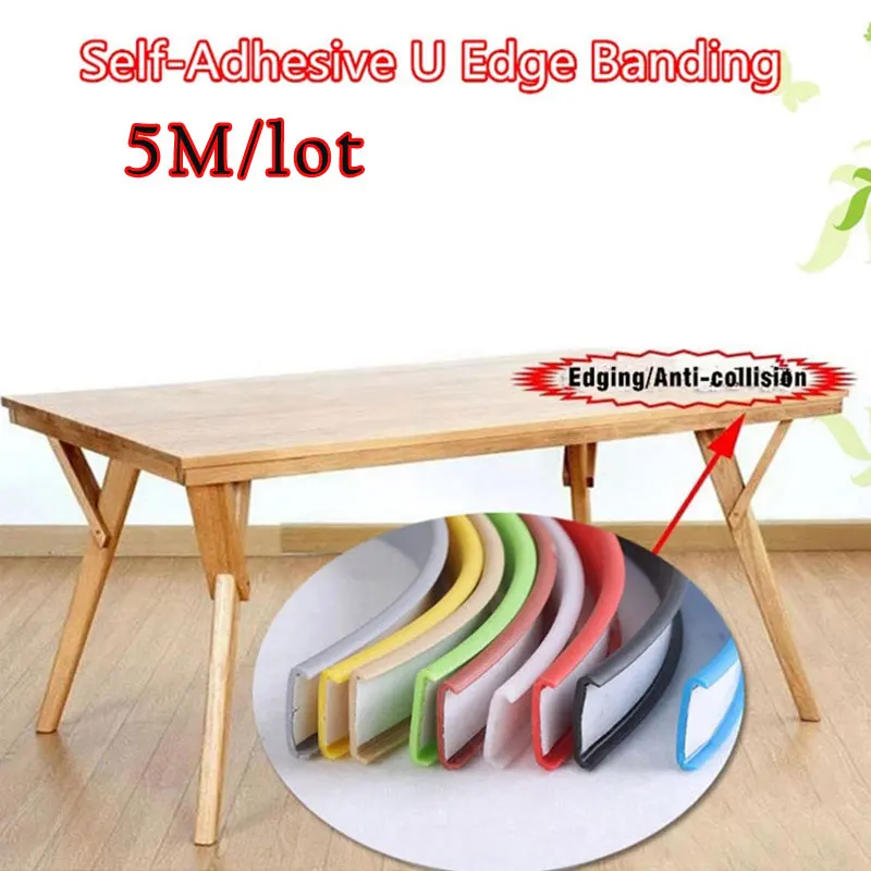 5m Self Adhesive PVC Edge Banding Strip Sealing Tape 12/15/18mm U-Shaped Strip For Furniture Cabinet Desk Edge Guard Protector