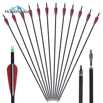 

Huntingdoors 6/12Pcs Mixed Carbon Arrows 32inch Diameter 7.8mm Spine500 With Red TPU Feathers For Recurve/Compound Bow Shooting