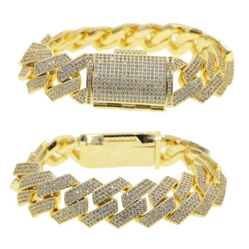 

Micro pave square full cz large clasp hip hop bracelet for men iced out mens hip hop bracelet bangle jewelry with silver color