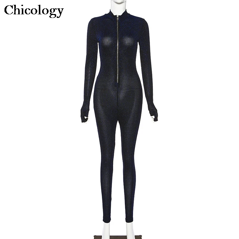 Chicology zipper bodycon see though mesh jumpsuit women 2020 summer autumn sexy clothes female streetwear party club festival