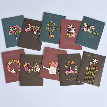 

Vintage 3D Kraft Paper Invitation Greeting Card DIY Wood Carving Flower Patch Valentines Day Wedding Party Invitation Card