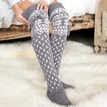 

Women Stockings Ladies Christmas Warm Thigh High Long Stockings Knit Over Knee Socks Xmas Calcetines Mujer Meias L58
