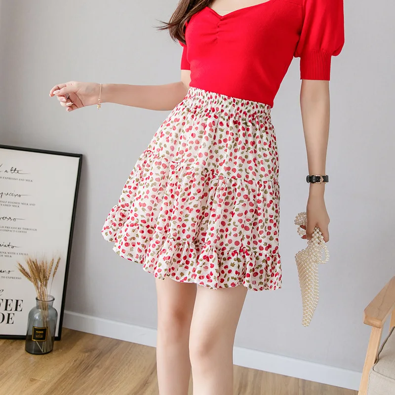 Korean Version Of Rural Small Fresh Broken Flower Summer High Waist Splicing Chiffon Pleated Printed Women Mini Tutu short Skirt the museum of broken relationships