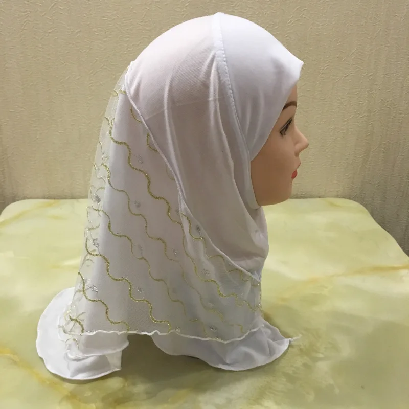 Мусульманские дети девушки цветок горячей бурения шапочки под хиджаб ребенок исламский платок колпачки исламские тюрбан полное покрытие Banadanas Повседневная мода - Цвет: Color10