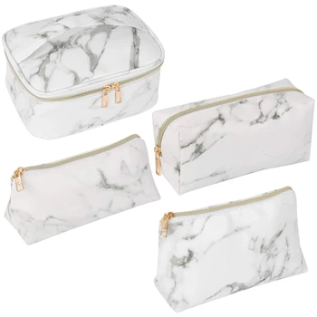 

LJL-4 Piece Cosmetic Bag Travel Bag Portable Cosmetic Bag Makeup Brush Bag Waterproof Storage Bag Unisex, White Marble Storage B