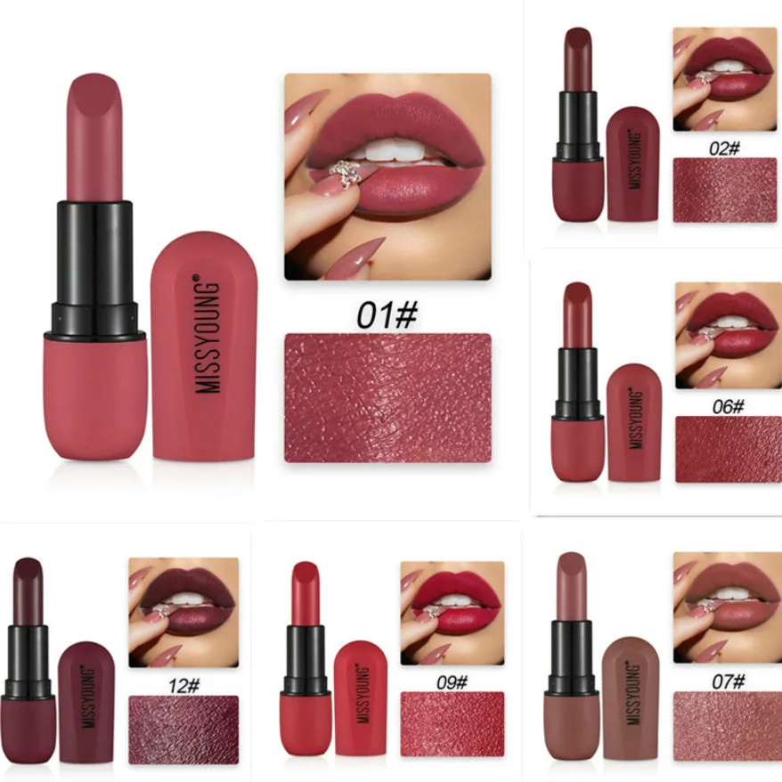12 Color Sexy Red Brown Lipstick Matte Makeup Waterproof Lip Long Lasting Gloss Mate Black Lip Stick Matte Liquid Lipsticks