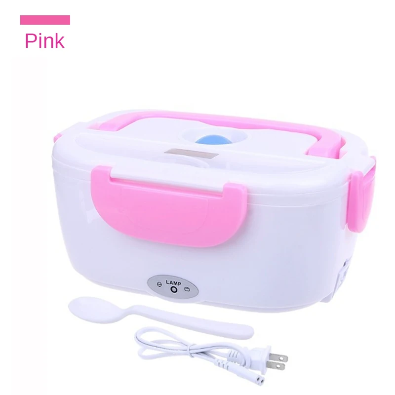 Pink 1.5L портативный Электрический контейнер для еды с подогревом, Ланч-бокс, рисоварка, теплый нагреватель, контейнер для хранения, для дома, офиса, 12 В, 110 В, 220 В, для автомобиля/ЕС/США, штепсельная вилка - Цвет: Pink