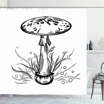 

Shower Curtain Set with Hooks 66x72 Inches Poisonous Destroying Seed Angel Mushroom White Grass Season On Nature Parks Outdoor
