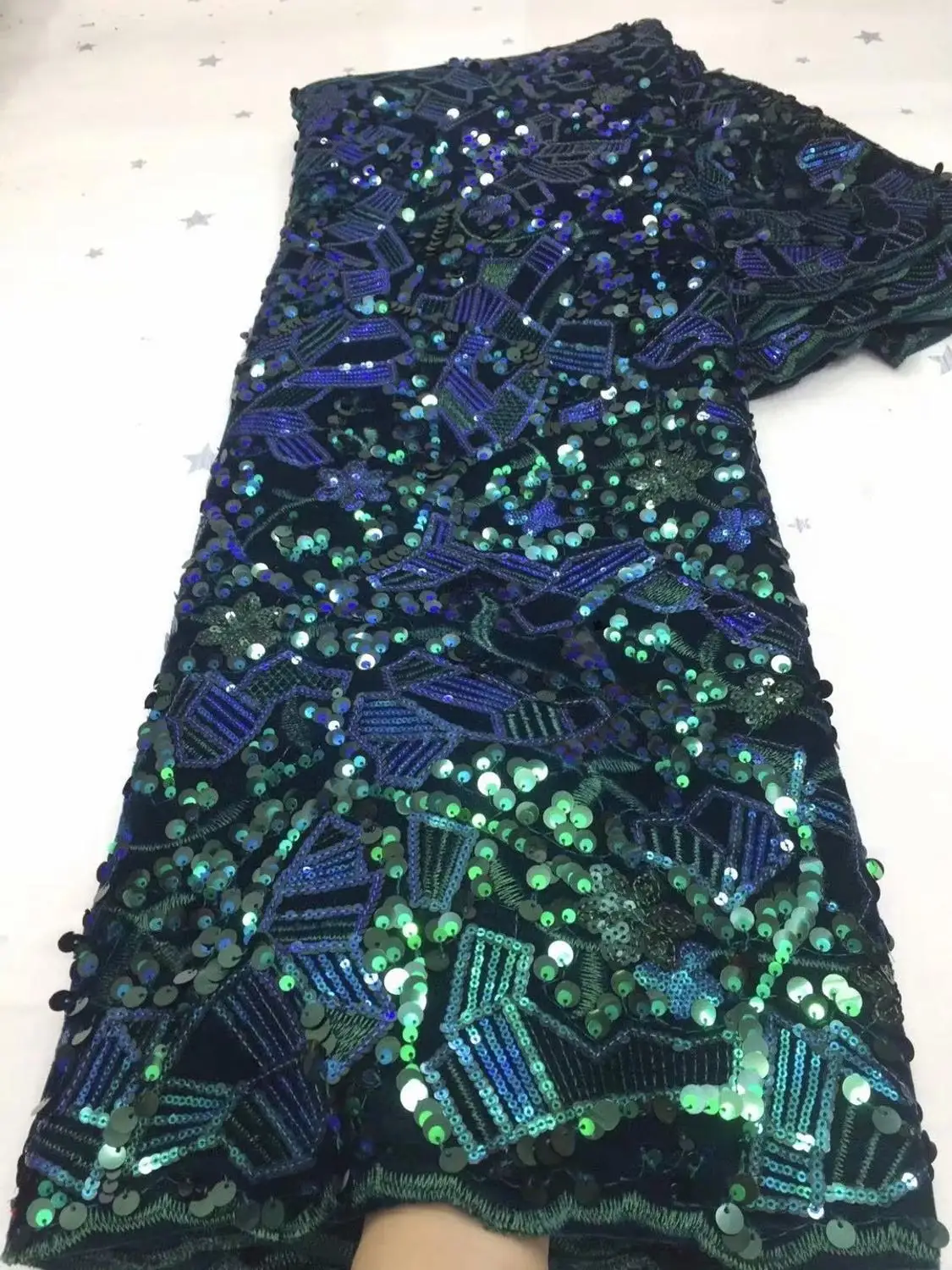 2020 High Quality African Lace Fabric Material With Sequins Green Nigerian Fabrics For Wedding Dress FDF1124 | Дом и сад