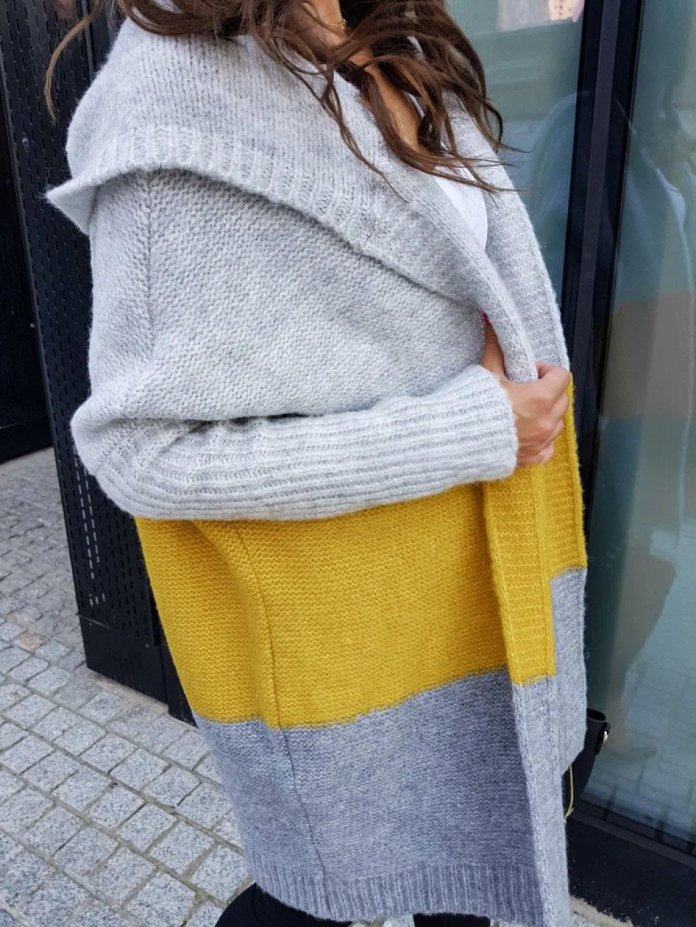 Winter Knitted Sweater Women Loose Striped Long Sleeve Hooded Cardigans Sweater Casual Female Long Jumper Cardigans Coat