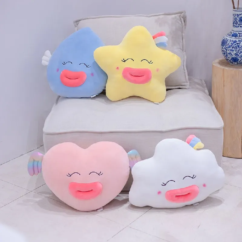 

New Red Tootou Series Cushion Pillow Pink Love Heart White Clouds Yellow Five-pointed Star Blue Water Drop Shape Cushion Pillows