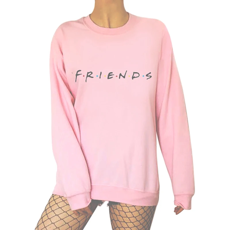 

Women's Sweatshirt 2019 Autumn Long Sleeve O-Neck Harajuku Pullover Letters FRIENDS Print Hoodies Female Casual Black Pink Tops