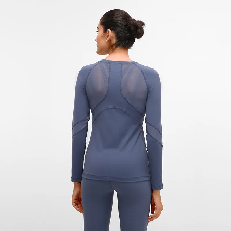 Mesh Back Yoga Shirt Long Sleeves Sports Top Women Fitness Workout Gym Wear Breathable Quick Dry Activewear Slim Skinny Tops