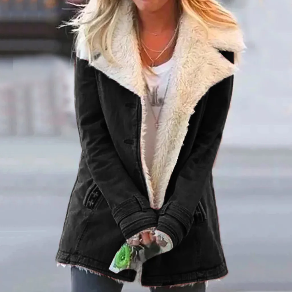 Spring Winter Warm Jacket Women Short Lamb Lapels Coat Wool Motorcycle Fur Thick Jacket Lambs Wool Warm Coat Outwear@D