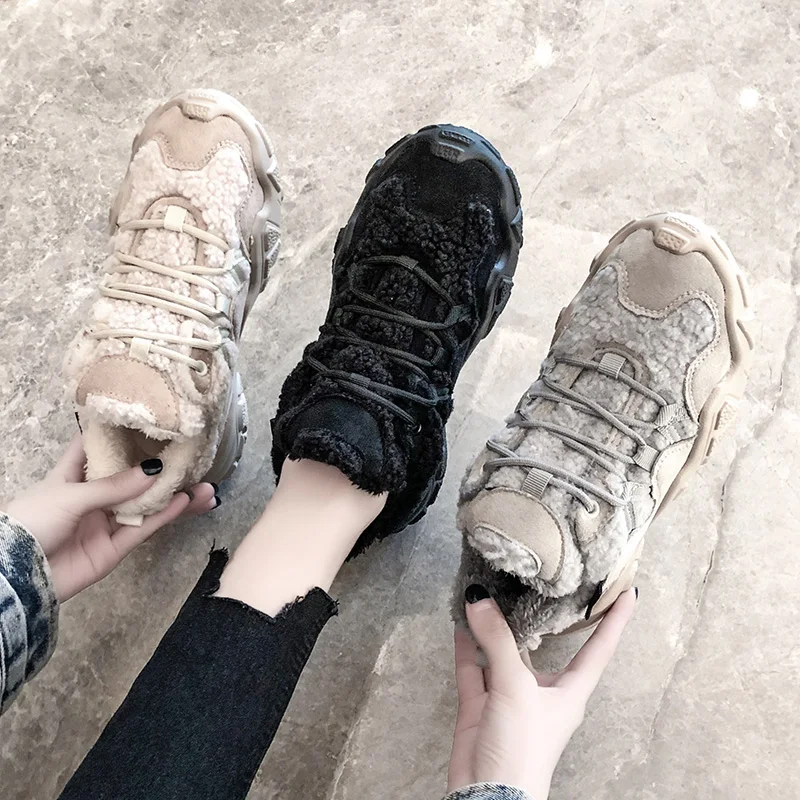 

shoes Womens Sneakers Women's New Summer Shoes 2019 Tennis Female Woman Trainers Fashion Riband Winter PU High Plush Lace-Up