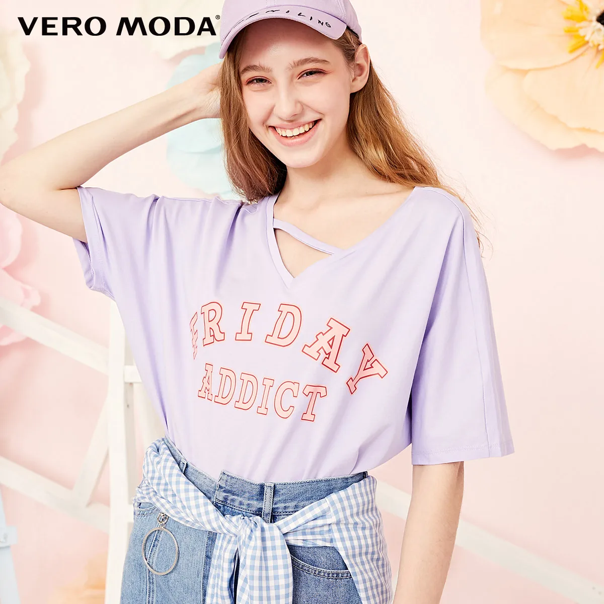 Женская футболка с v-образным вырезом и буквенным принтом Vero Moda | 3191T1505 - Цвет: Ochird