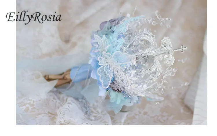 light blue Пыльная голубая Корона кристалл свадебный букет архитектура стиль невесты держа цветы дорогой декоративный Свадебный букет уникальный - Цвет: light blue
