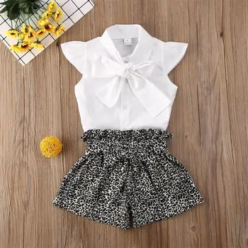 

AA Fashion Girls Clothing 2020 Toddler Kids Baby Girls Button Shirt Top Short Pants Summer Leopard Outfit Kids Clothes