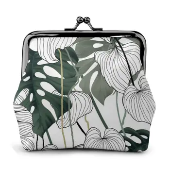

OLN Split-leaf Philodendron Plant With Vines Coin Purse Women Coin Wallets Metal Farme Small Change Purse Mini Girl Coin Purse