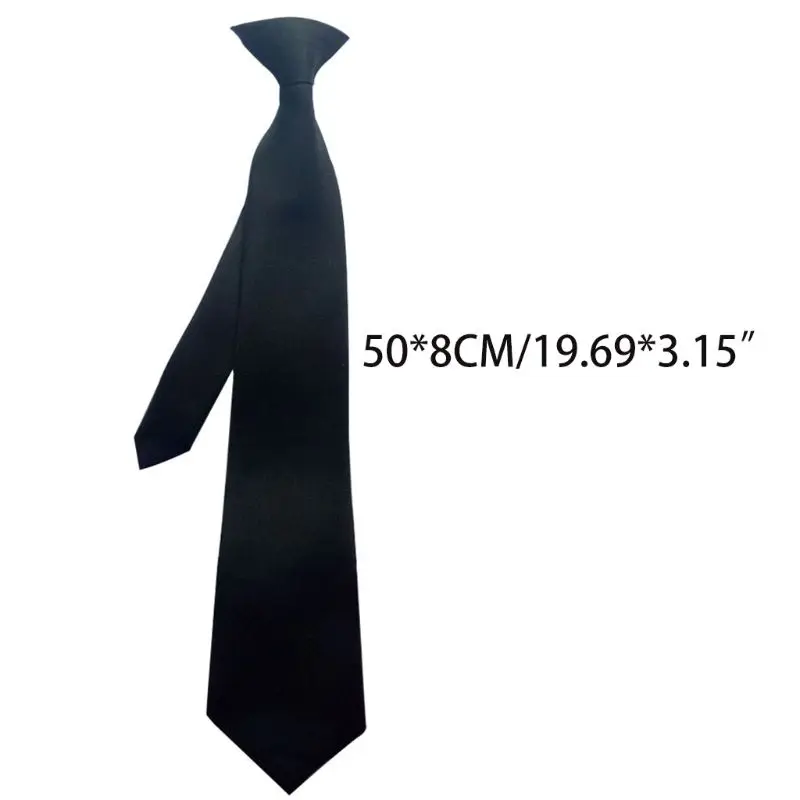 

50x8cm Mens Uniform Solid Black Color Imitation Silk Clip-On Pre-Tied Neck Ties for Police Security Wedding Funeral F3MD