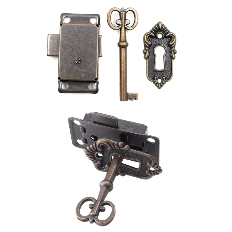Drawer Lock Antique Hasp Vintage Iron Drawer Locks with Key Decorative Furniture Hardware for Wooden Jewelry Box Cabinet drawer lock