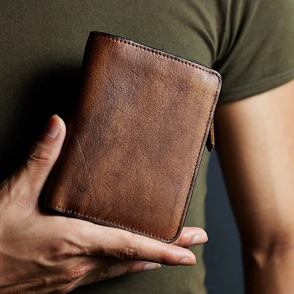 

Men Casual Leather Wallet Vintage Genuine Large Capacity Multi-slot Zipper Coin Pocket Business Card holder Male Purse