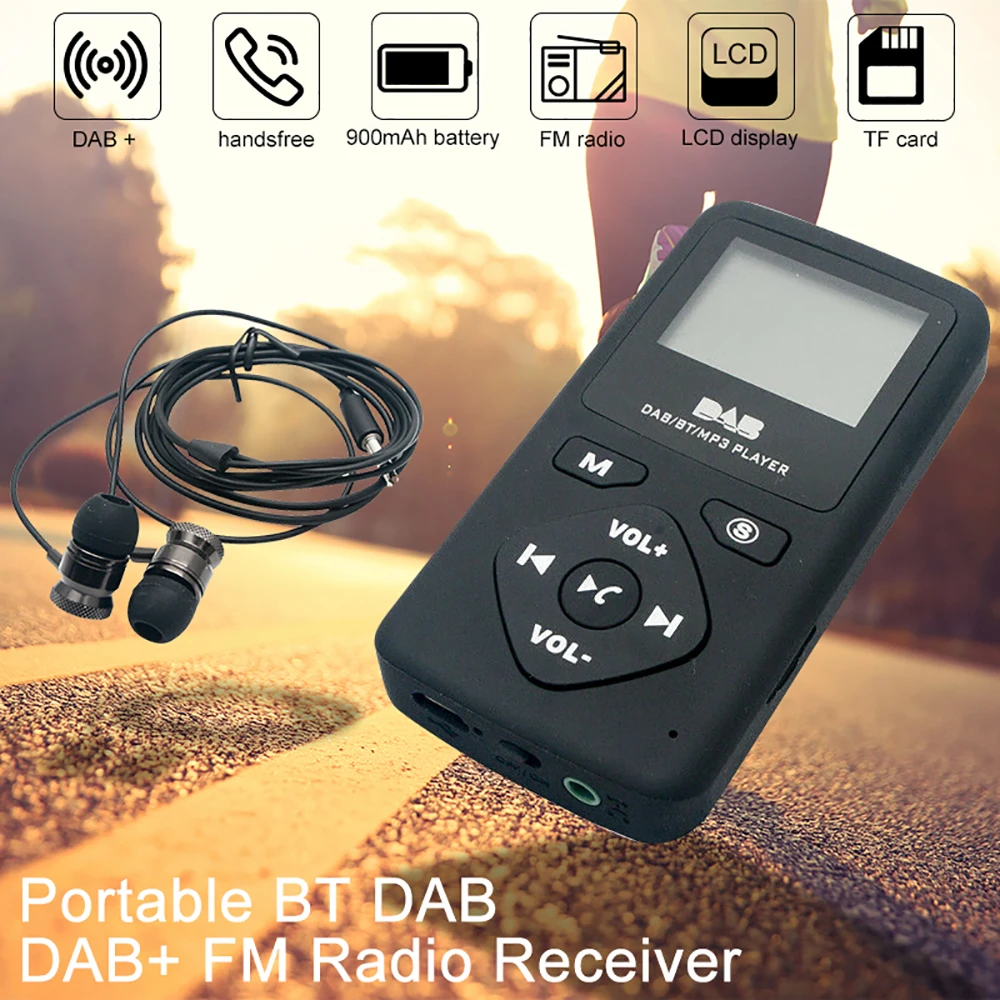 Портативный Bluetooth DAB + fm-радио приемник с наушниками 1,8 дюймовый ЖК-экран Bluetooth MP3 плеер Профессиональный FM стерео радио