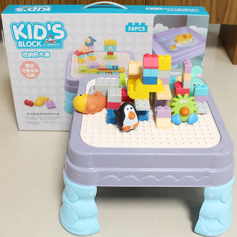 Kids 6-in-1 Multi Activity Desk Building Blocks Compatible Bricks Toy,Learning Desk as Gift,Play Table with Storage