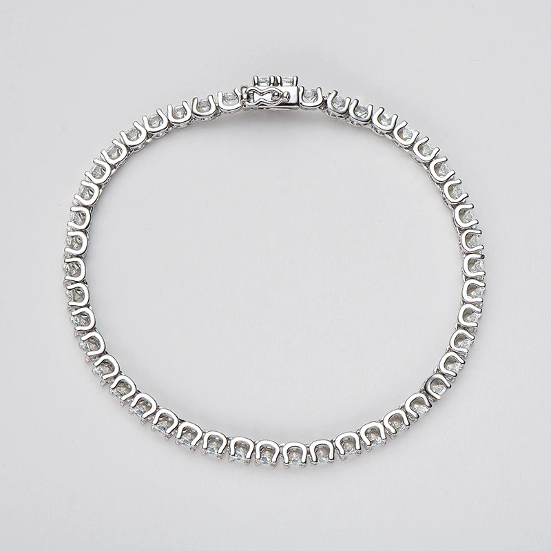 OEVAS 100% 925 Sterling Silver 3MM Real Moissanite Champagne Aquamarine Bracelet For Women Sparkling Wedding Party Fine Jewelry