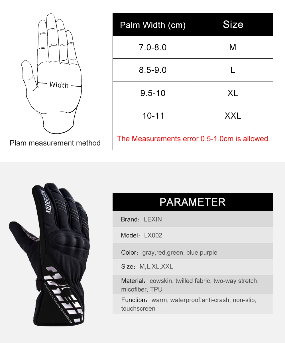 Non-slip Winter Motorcycle Riding Soft Gloves with TPU Knuckle Protection for Full Finger Waterproof