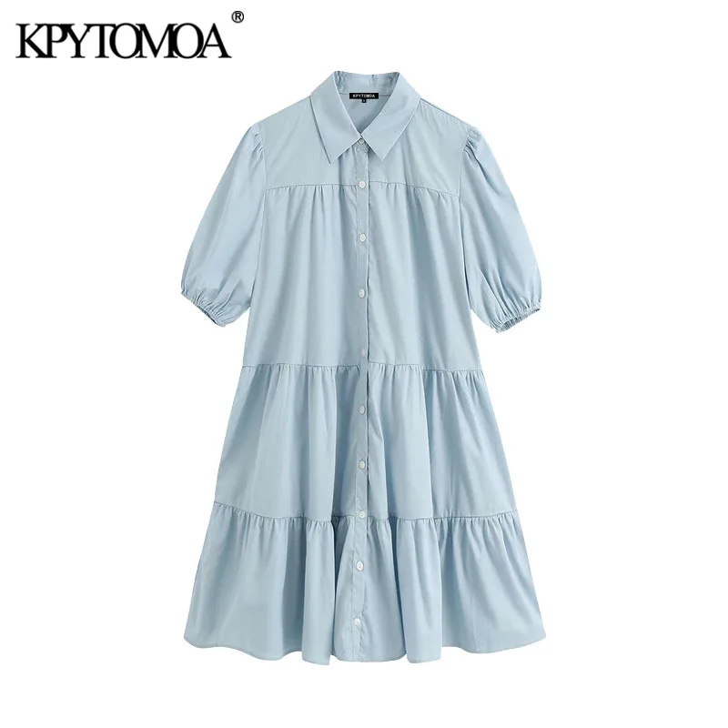 KPYTOMOA Women 2020 Sweet Fashion Button-up Pleated Mini Dress Vintage Lapel Collar Short Sleeve Female Dresses Vestidos Mujer KPYTOMOA Women 2020 Sweet Fashion Button-up Pleated Mini Dress Vintage Lapel Collar Short Sleeve Female Dresses Vestidos Mujer