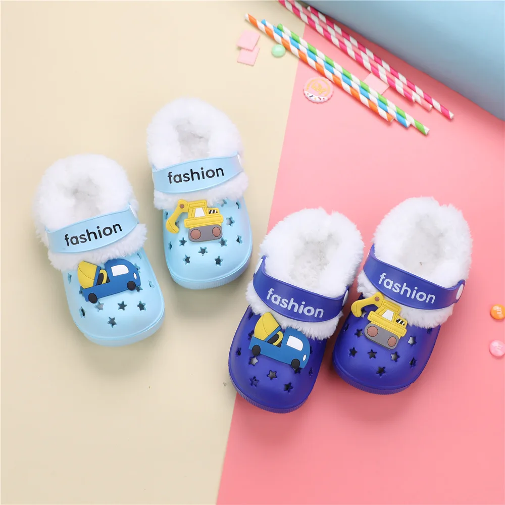 1-6y Kids Mules & Clogs Autumn Winter Boys Sandals Cartoons Add Wool Warm Baby Beach Slippers Children Garden Shoes H43-1 kids sandals,garden clogs shoes,suede mules slippers,suede clogs,eva house slippers