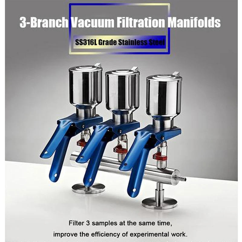 3 가지 실험실 진공 여과막 부흐너 깔때기 장치 시스템 솔벤트 필터 스테인레스 스틸 플라스크 매니 폴드 세트, 스테인레스 스틸