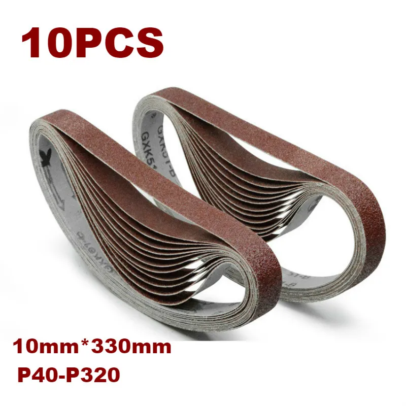 10pcs 10*330mm Sanding Belt 40 320 Grit Aluminium Oxide Sander Grinder