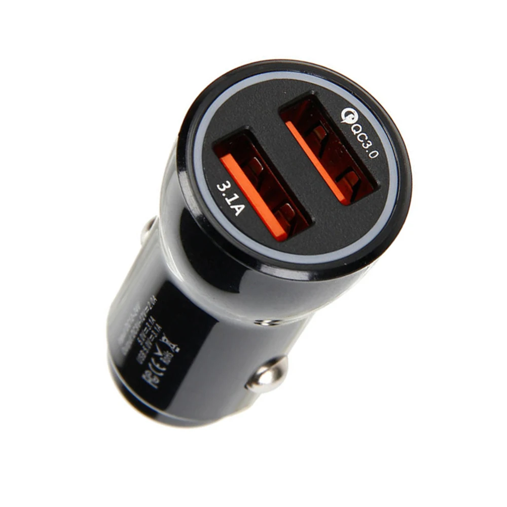 

1pc Car charger Auto QC 3.0 Dual port USB Adapter Socket 12V-24V 3.1A Fast