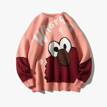

Thick Sweater Men Clothes Harajuku Knitted Loose Thickened Street Long Sleeve Funny Cartoon Print Hip Hop Couple Sweater Casual