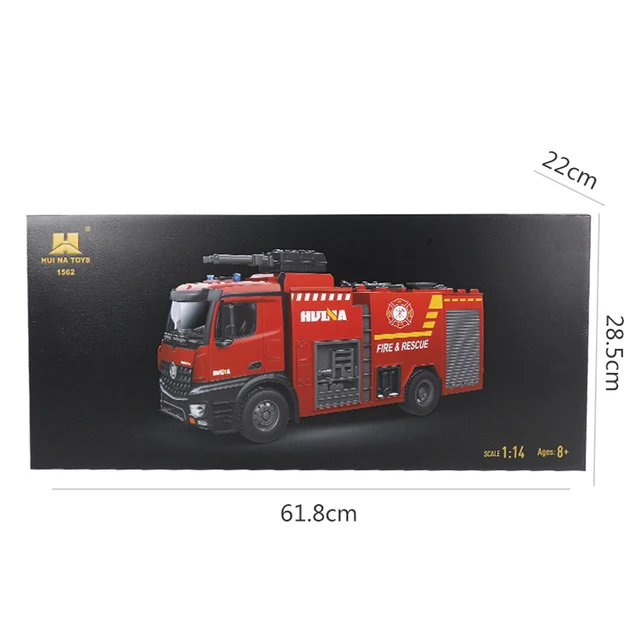 New Huina 22 road remote control box type sprinkler fire truck 2.4G wireless large remote control fire truck children's toy