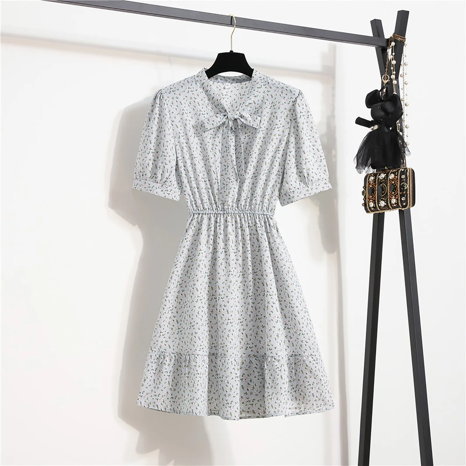 Women Floral Dress Casual V-neck Short Sleeve Summer Print Knee-length Dress For Beach Outfits For Women Vestido Verano Mujer 2