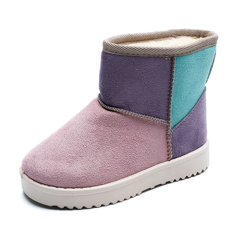 Children Lovely Candy Color Suede Splicing Snow Boots for Boys Girls Thickening Fur Warm Non Slip Comfortable Winter Kids Boots - Цвет: Pink