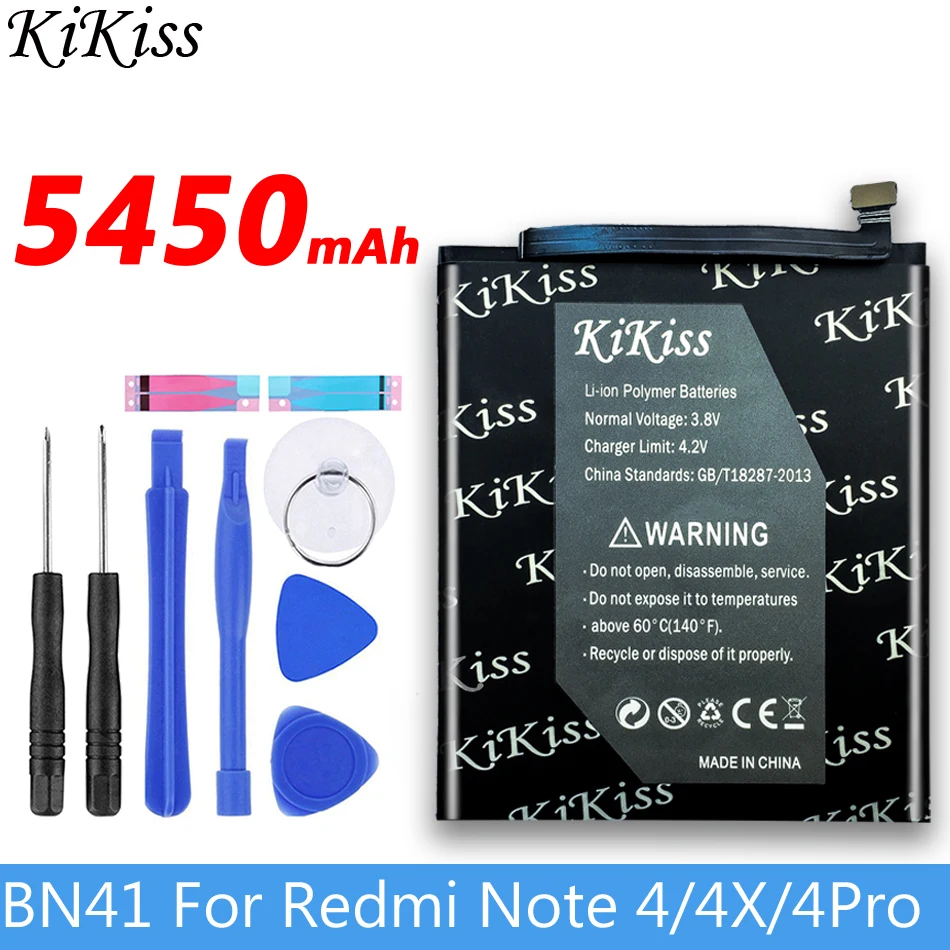 Бесплатный инструмент KiKiss батарея BM42 BM45 BM46 BN41 для Xiaomi Redmi Note 1 2 3 4/Redmi Note 4X Pro 4G+ 64G/Note2/Note3/Note4 батарея - Цвет: BN41