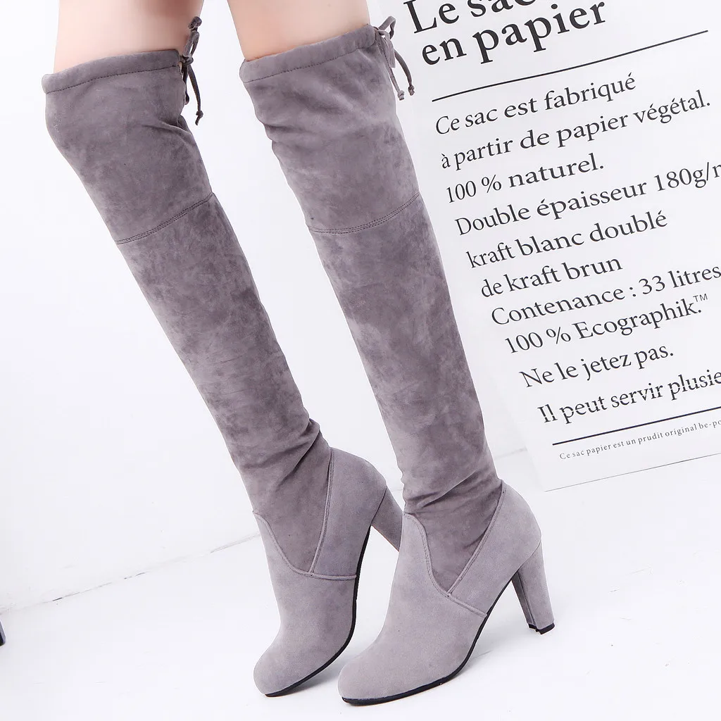 Размер 35-41, зимние сапоги выше колена, женские эластичные тканевые чулки с эластичным бортом, женская обувь, длинные сапоги, Bota Feminina zapatos de mujer