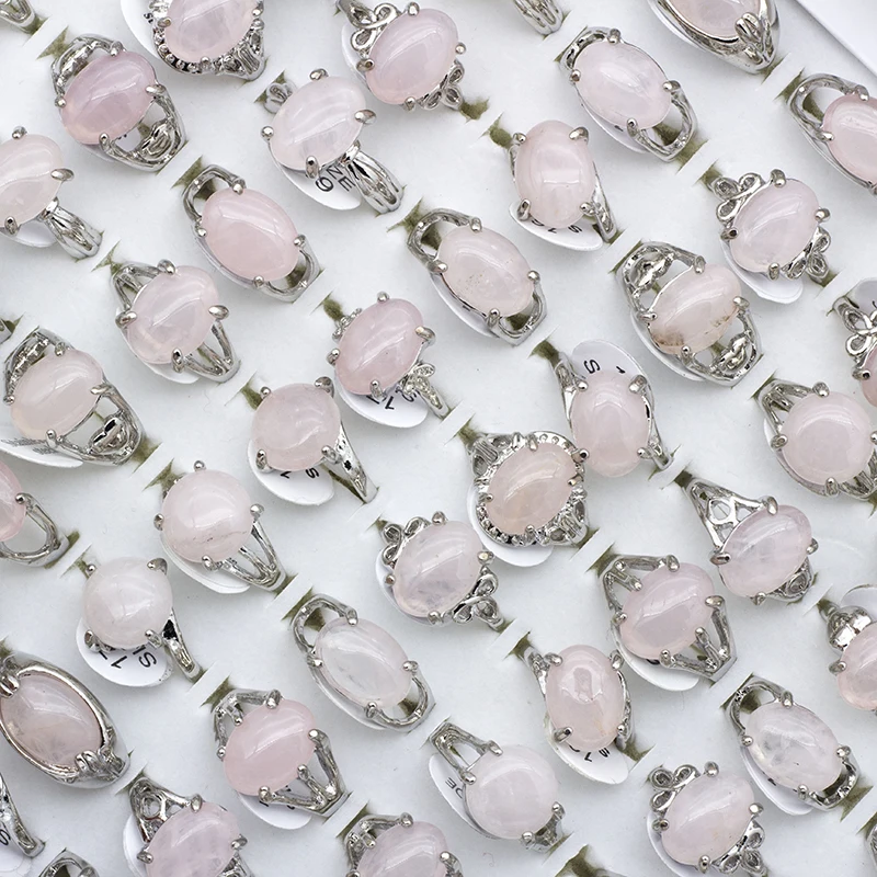 Vintage Natural Rose Pink Quartz Ring for Women Geometric Crystal Engagement Rings Set Female Gift Fine Jewelry 25Pcs/lot 5