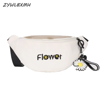 

ZYWLBXMH Flowers Waist Packs Embroidered Waist Bag Canvas Fanny Pack Transparent Belt Bag Solid Color Chest Bag Women Banana Bag