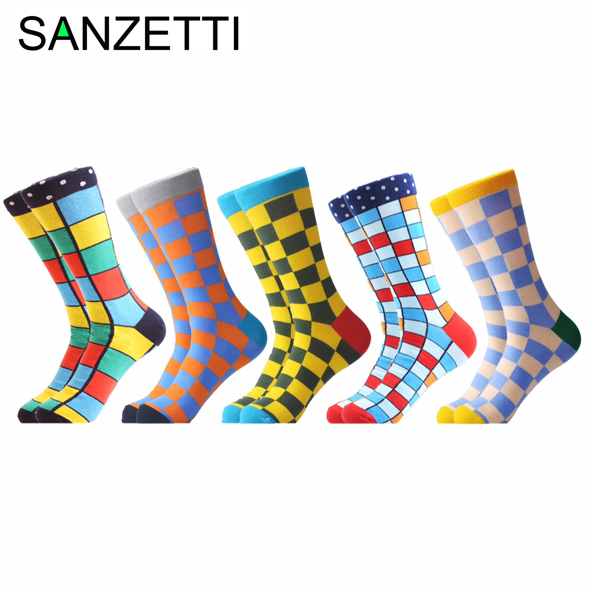 

SANZETTI 5 Pairs/Lot Men's Casual Combed Cotton Happy Crew Socks Hip Hop Street Skate Boat Socks Gifts Creative Dress Socks