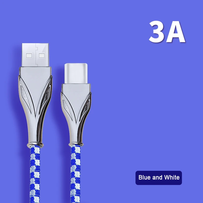 Подходит для IOS type-c Android usb зарядный кабель из цинкового сплава 3A USB Быстрый зарядный кабель для передачи данных для мобильного телефона тканевый кабель - Цвет: Type-c blue