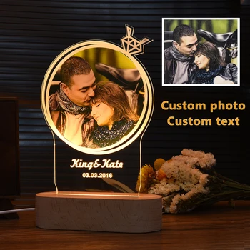Customized Photo Frame USB Creative Wooden Base With Led Light  Living Room Bedroom Decoration Custom Text Photo 1