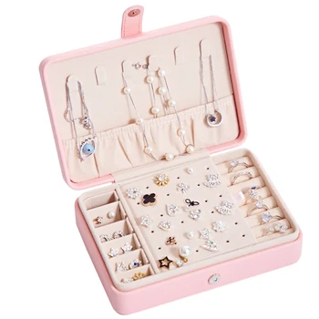 

PU Jewelry Box netic Buck Bracelet Earrings Necklace Rings Jewellery Storage Case Casket Cabinet Portable Pink
