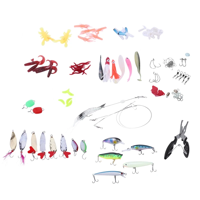 142 Pcs Fishing Bait Set Multi-Function Full Swimming Layer Bait Metal Plastic Composite Bait Set